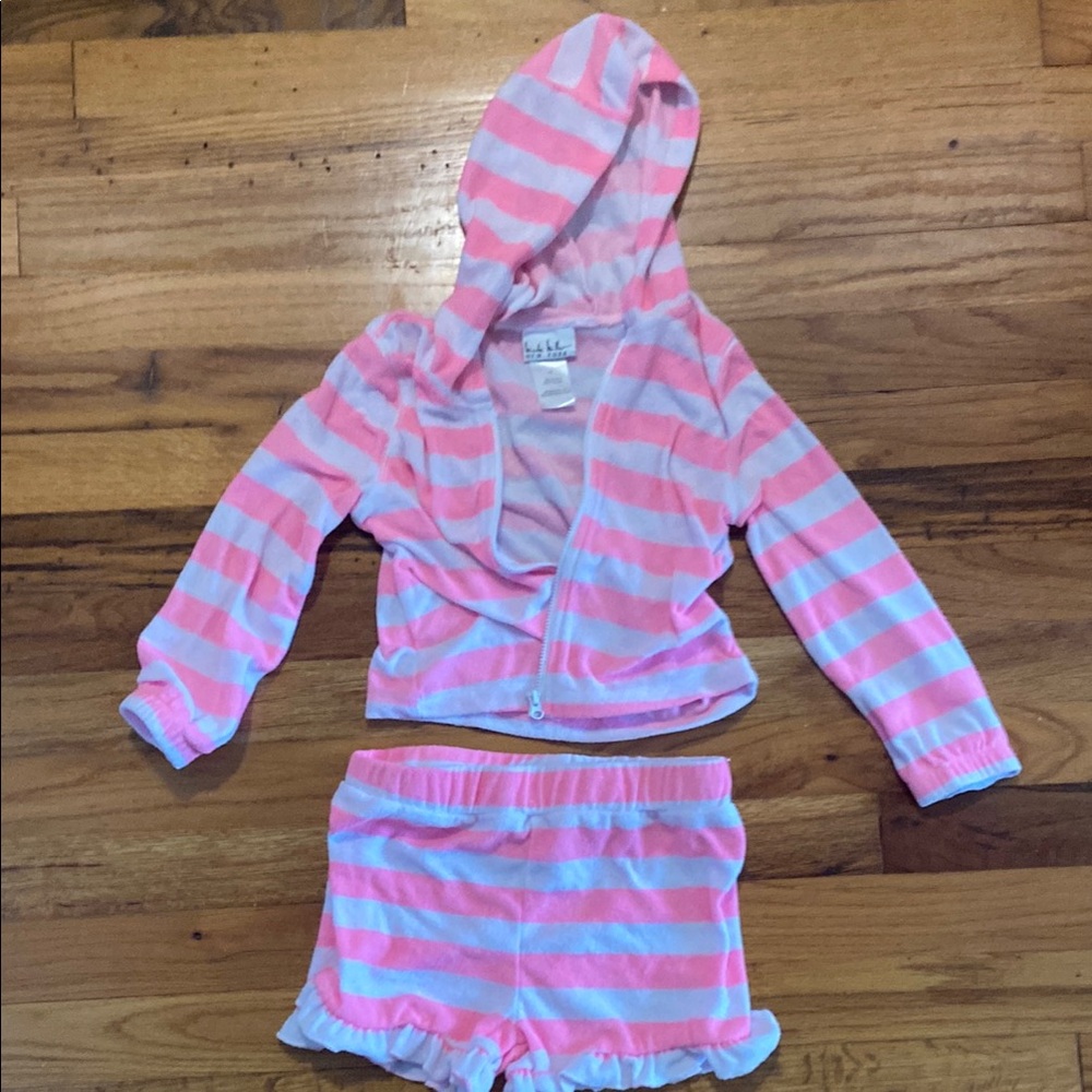 Nicole Miller Pink and White Kids Swim Coverup Set
